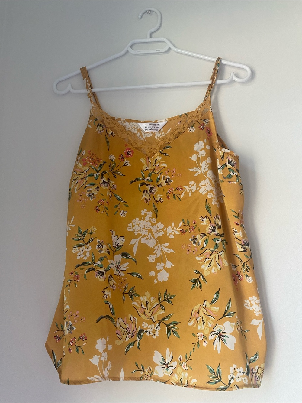 Secret Possessions Mustard Yellow Floral Lace-Trim Camisole